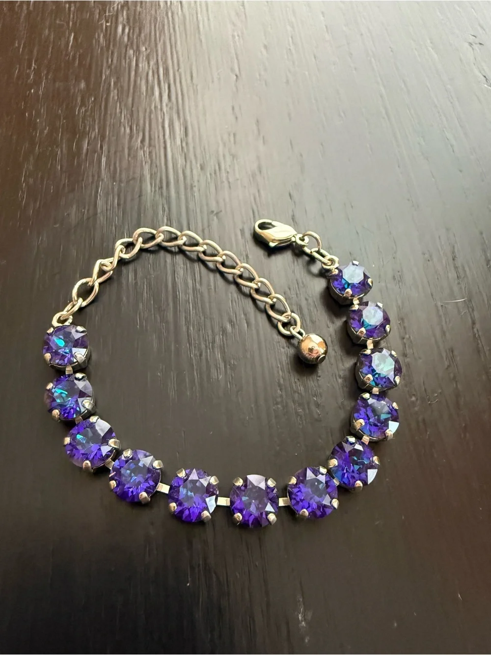 Blue-Purple Crystal Stones on Silver bracelet - Picture 3 of 3